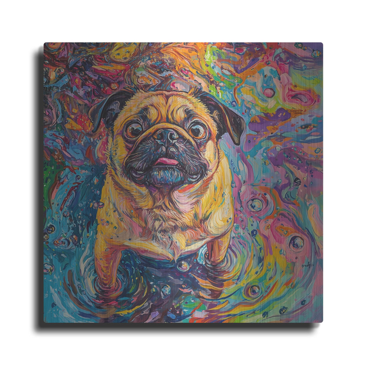 'Pug In The Rain' by Rich Monet Metal Wall Art