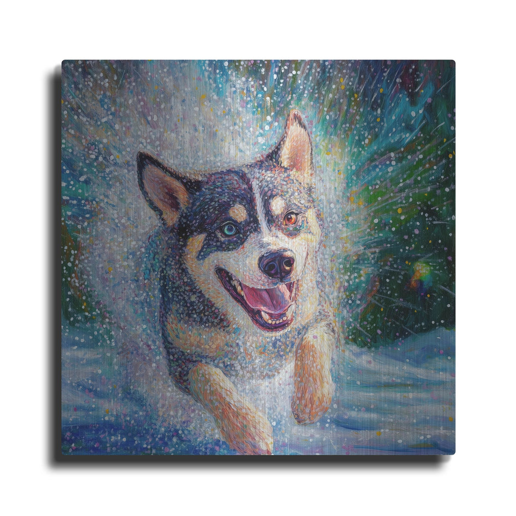 'Siberian Husky Puddle Fun' by Rich Monet Metal Wall Art
