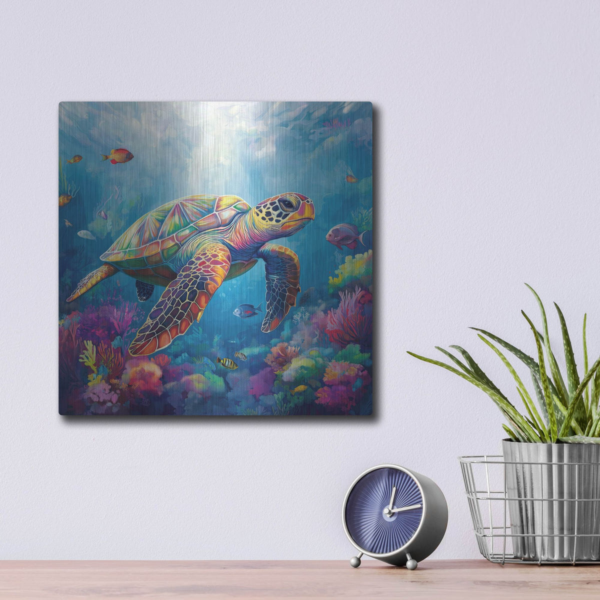 'Turtle In Corals' by Rich Monet Metal Wall Art