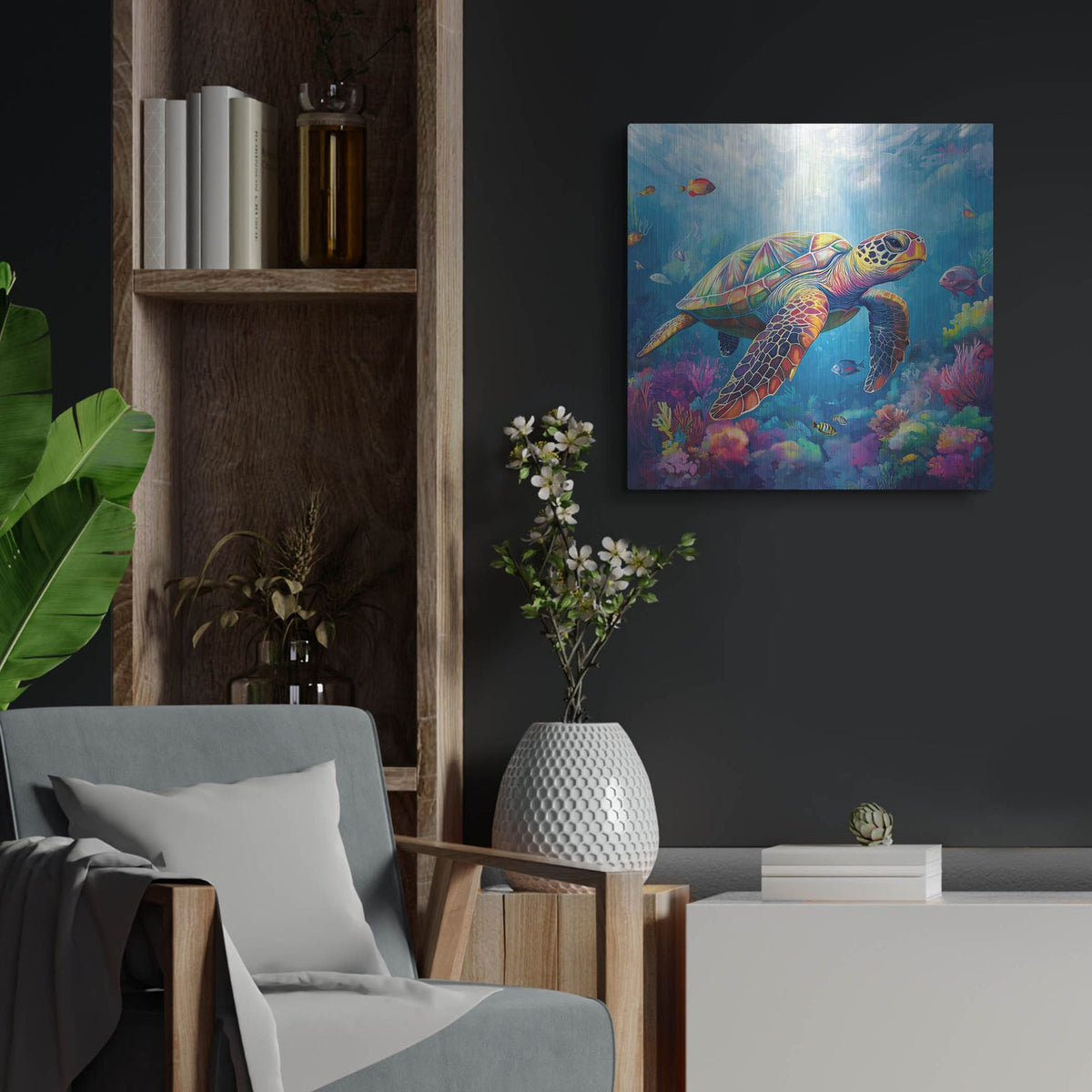 'Turtle In Corals' by Rich Monet Metal Wall Art