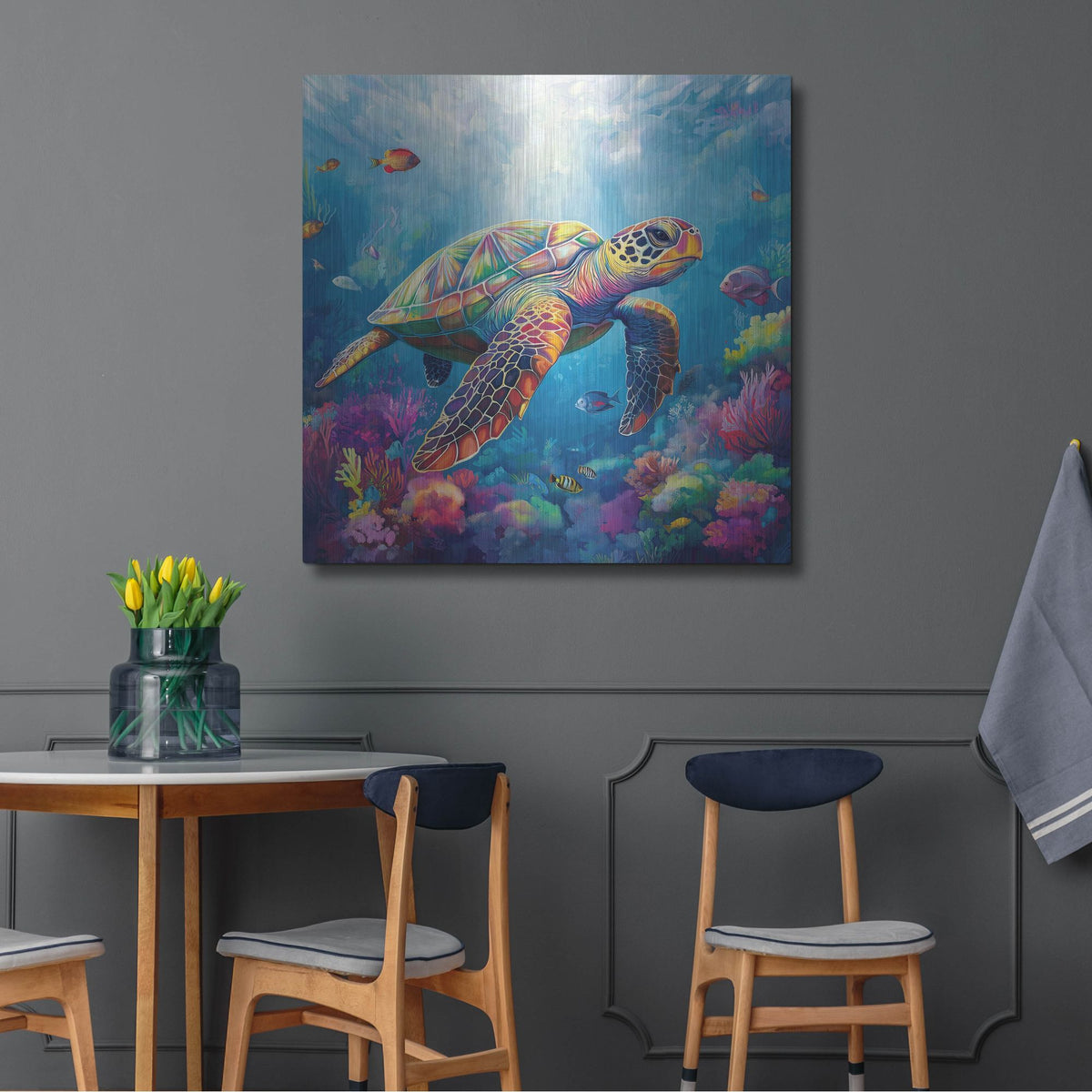 'Turtle In Corals' by Rich Monet Metal Wall Art
