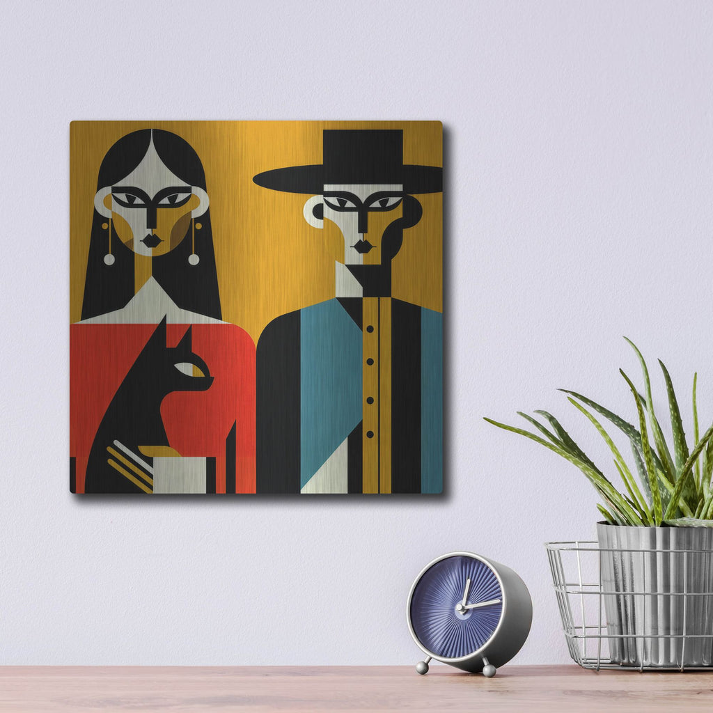 'Happy Couple And Cat' by Rich Monet Metal Wall Art