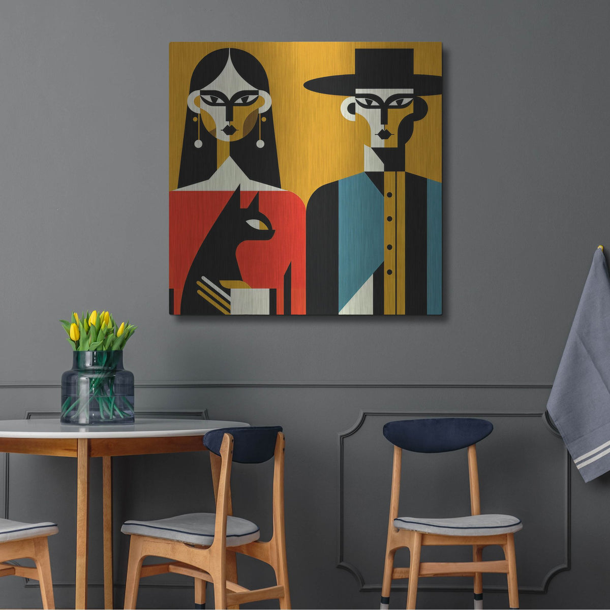 'Happy Couple And Cat' by Rich Monet Metal Wall Art