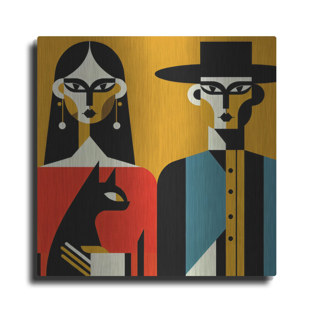 'Happy Couple And Cat' by Rich Monet Metal Wall Art