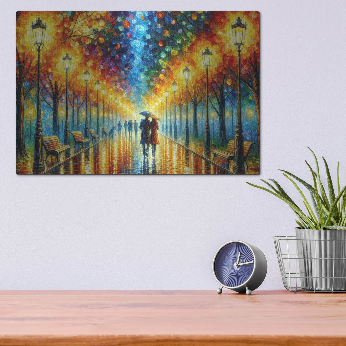 'Walk In The Rainy Park' by Rich Monet Metal Wall Art