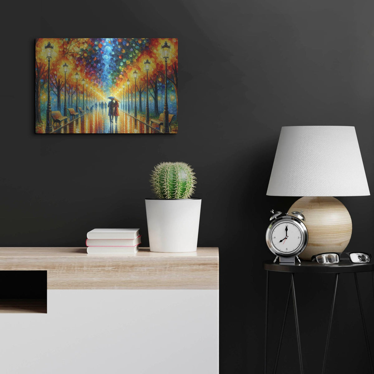 'Walk In The Rainy Park' by Rich Monet Metal Wall Art