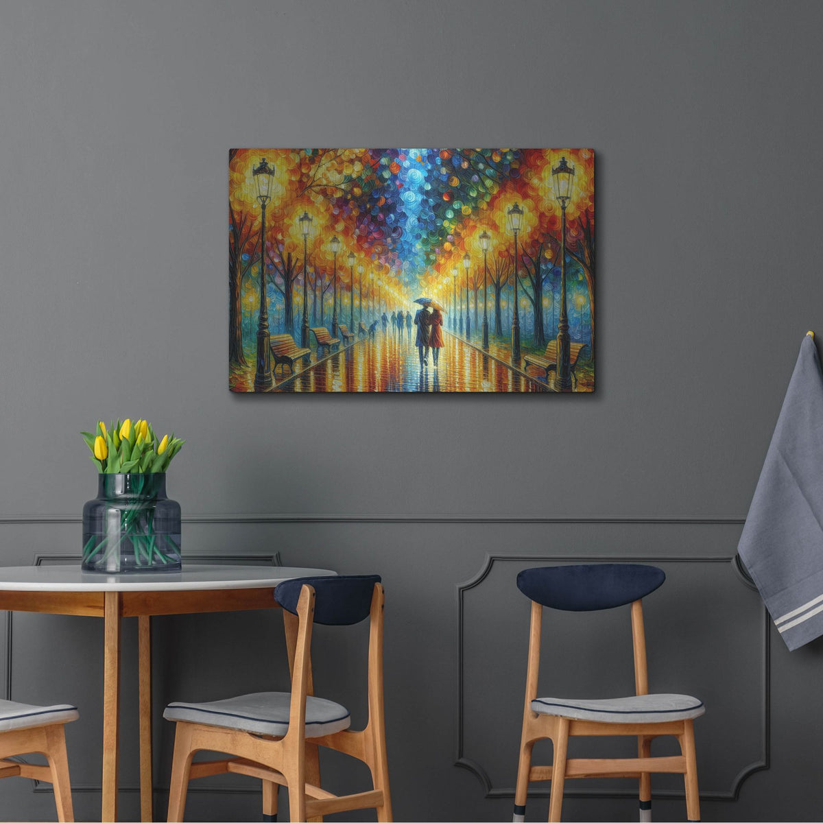 'Walk In The Rainy Park' by Rich Monet Metal Wall Art