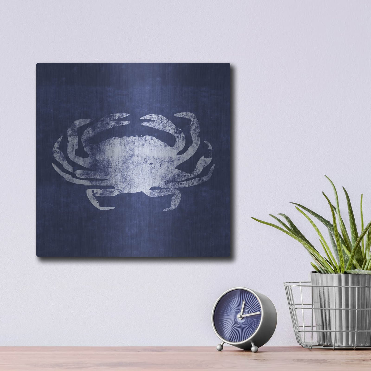 'Indigo Crab' by Linda Woods – Metal Wall Art, 12x12 room view