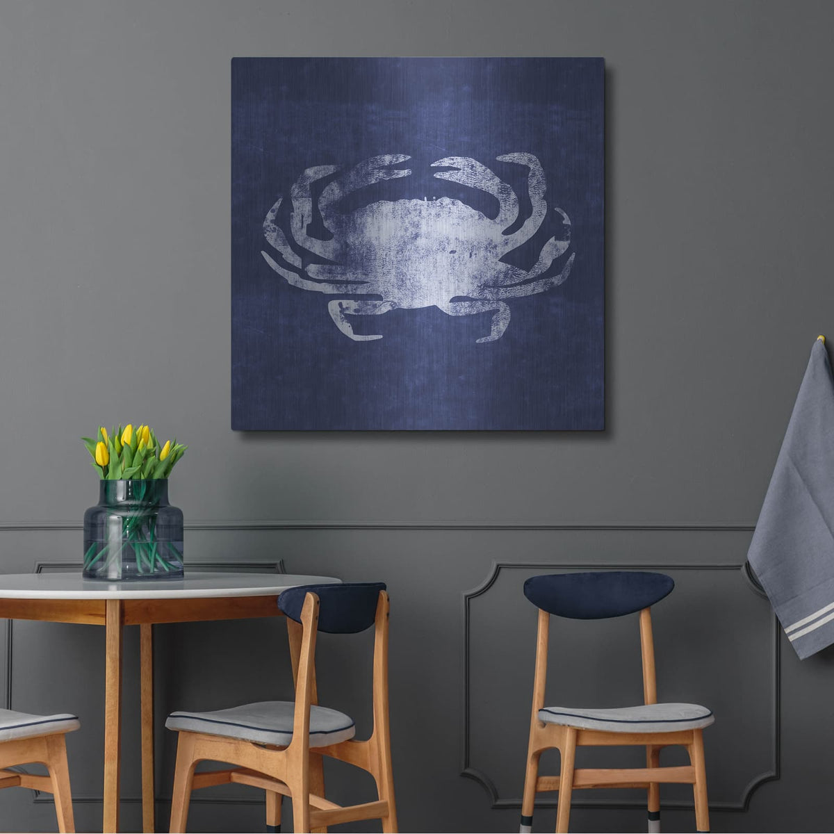 'Indigo Crab' by Linda Woods – Metal Wall Art, 36x36 room view