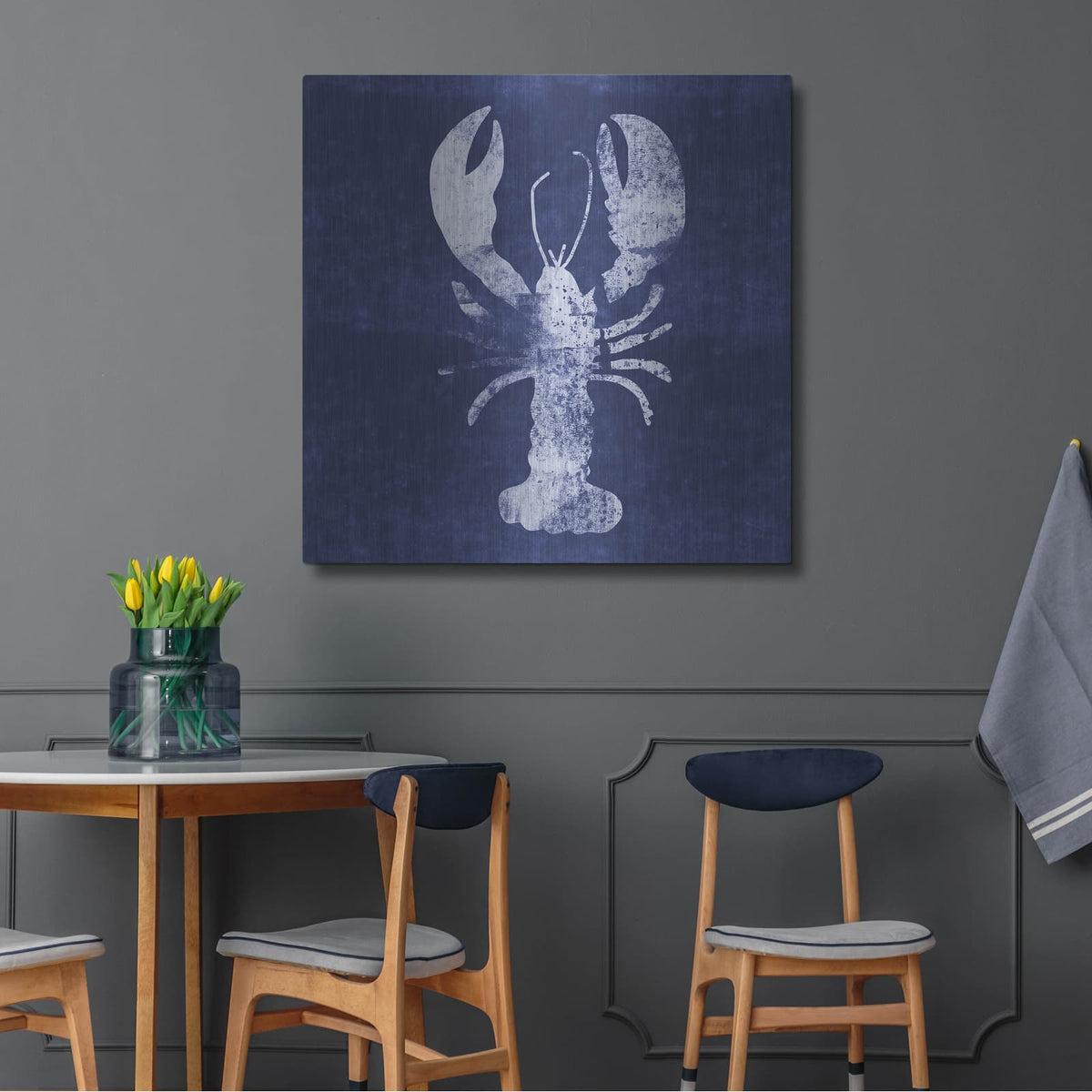 'Indigo Lobster' by Linda Woods – Metal Wall Art, 36x36 room view