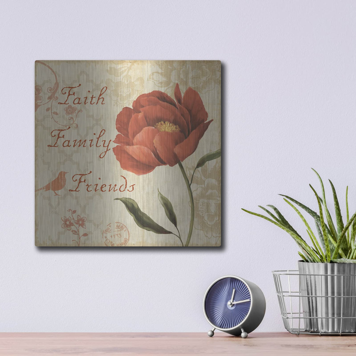 'Faith Family Friends' by Lisa Audit – Metal Wall Art, 12x12 room view