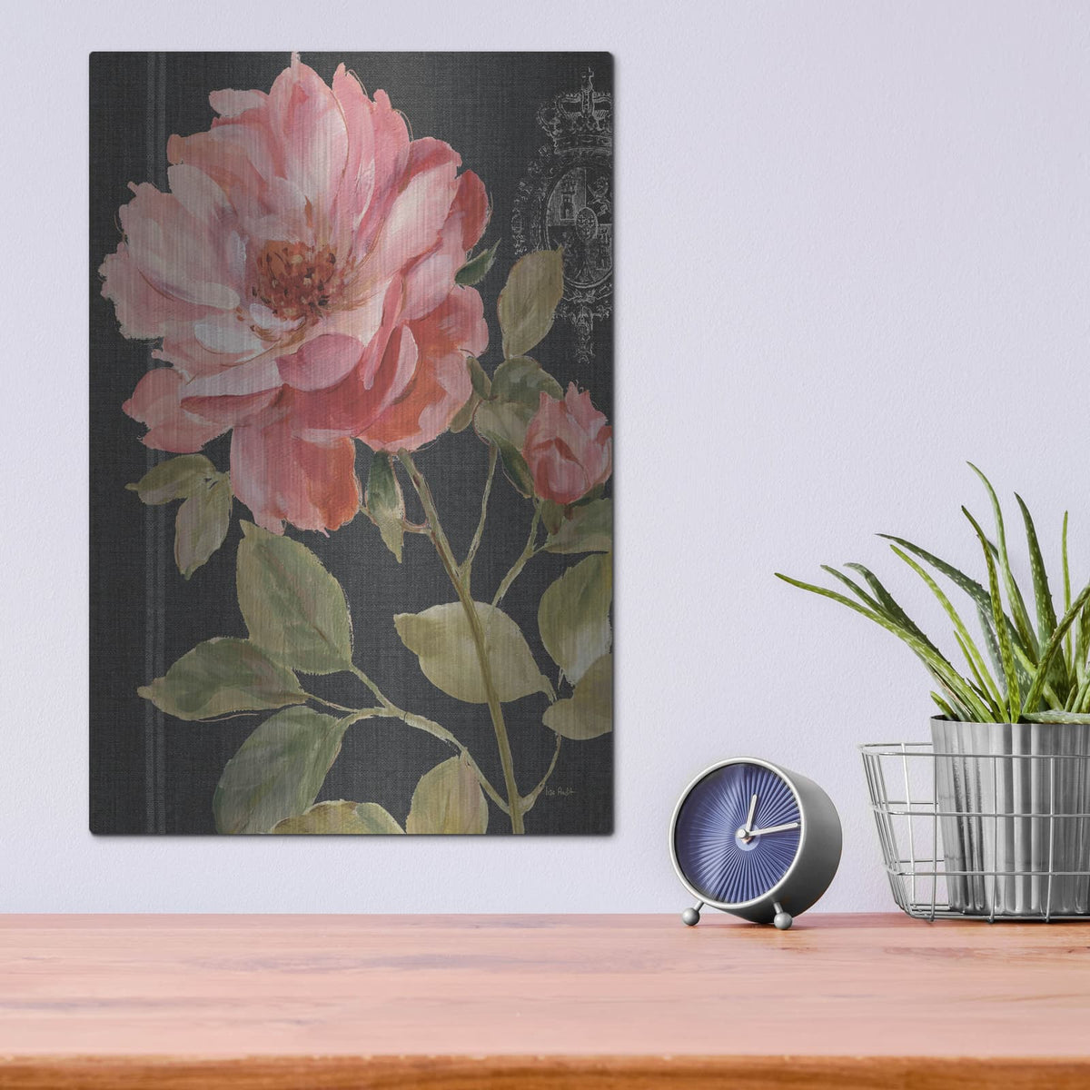 'Harmonious Rose Black' by Lisa Audit – Metal Wall Art, 12x16 room view