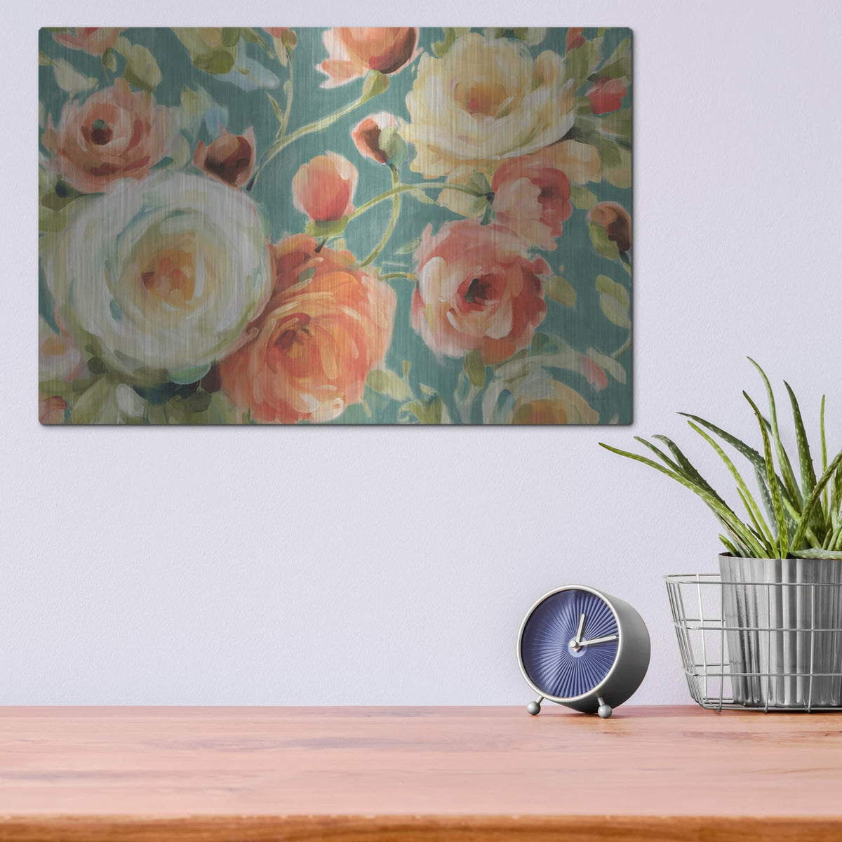 'Florabundance I in Teal' by Lisa Audit – Metal Wall Art, 16x12 room view