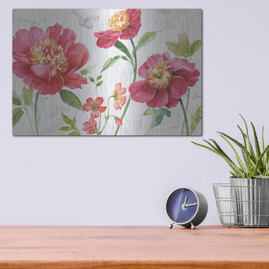 'Pink Garden I' by Lisa Audit – Metal Wall Art, 16x12 room view