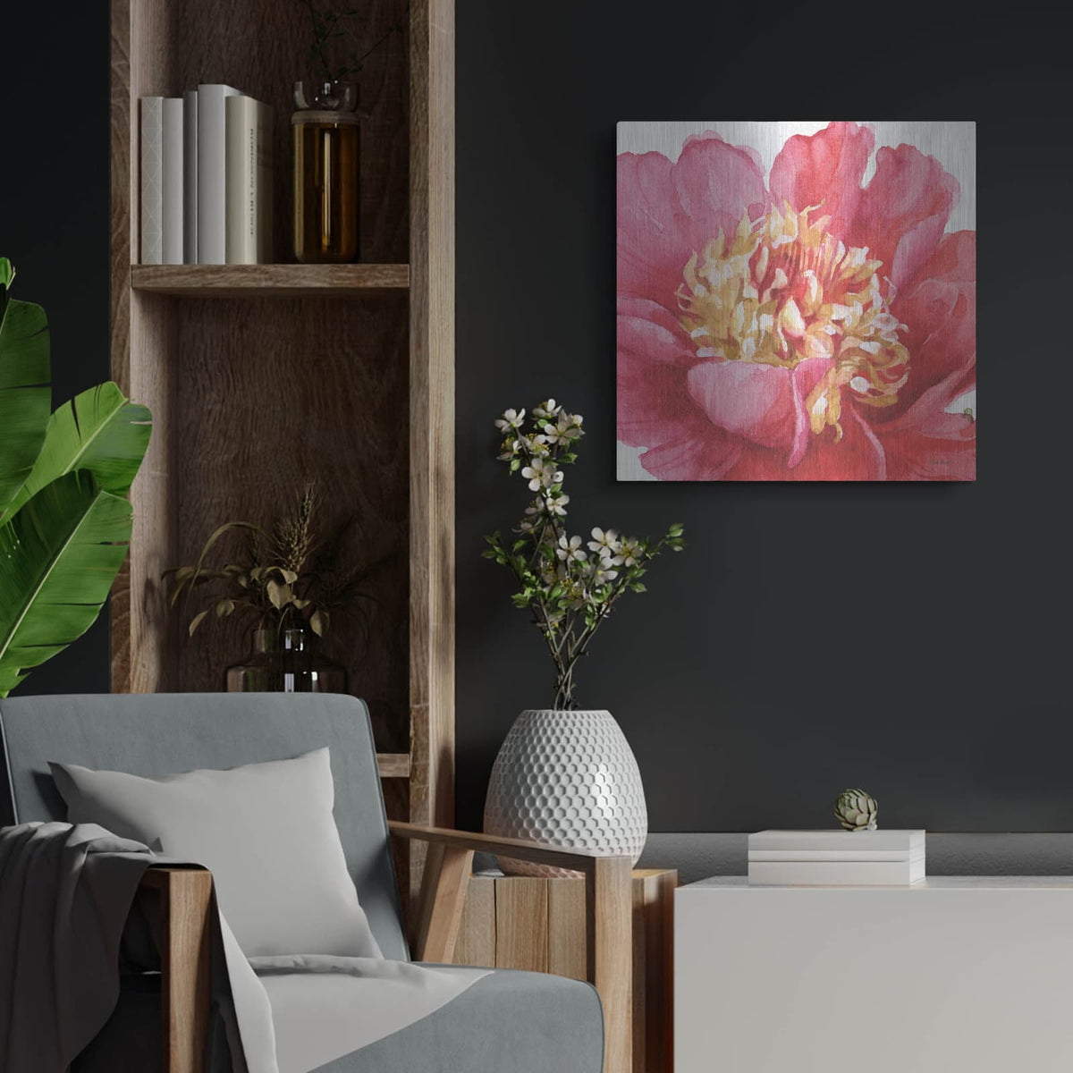 'Pink Garden V' by Lisa Audit – Metal Wall Art, 24x24 room view