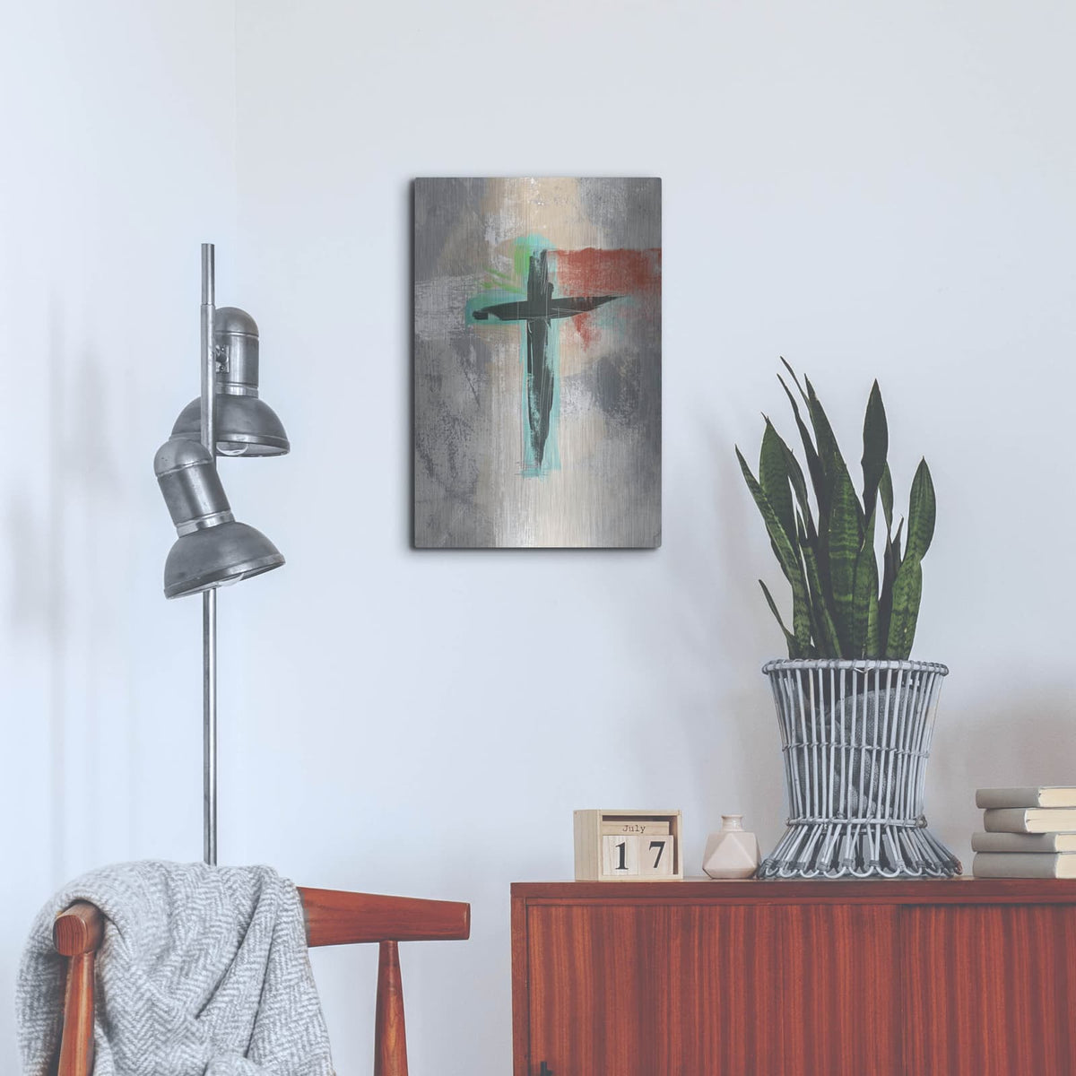 'Contemporary Cross III' by Linda Woods – Metal Wall Art, 16x24 room view