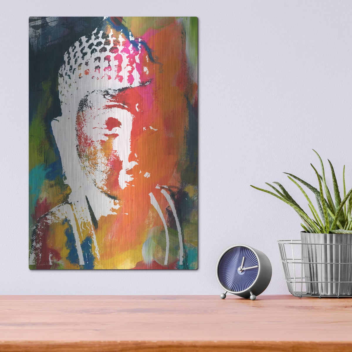 'Painted Buddha V' by Linda Woods – Metal Wall Art, 12x16 room view