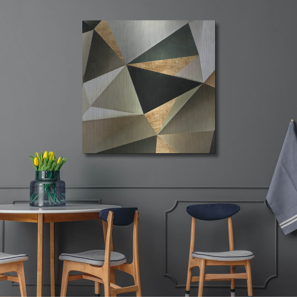 'Gold Polygon Wall 2' by Alonzo Saunders – Metal Wall Art, 36x36 room view