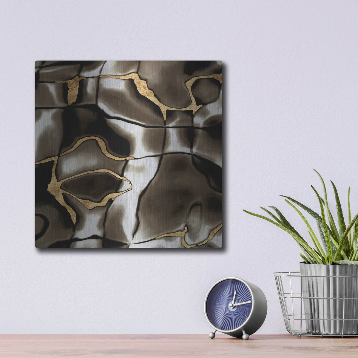 'Golden Shimmer 1' by Alonzo Saunders – Metal Wall Art, 12x12 room view
