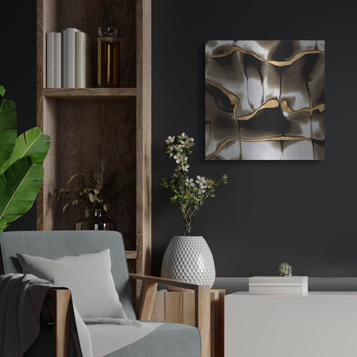 'Golden Shimmer 2' by Alonzo Saunders – Metal Wall Art, 24x24 room view