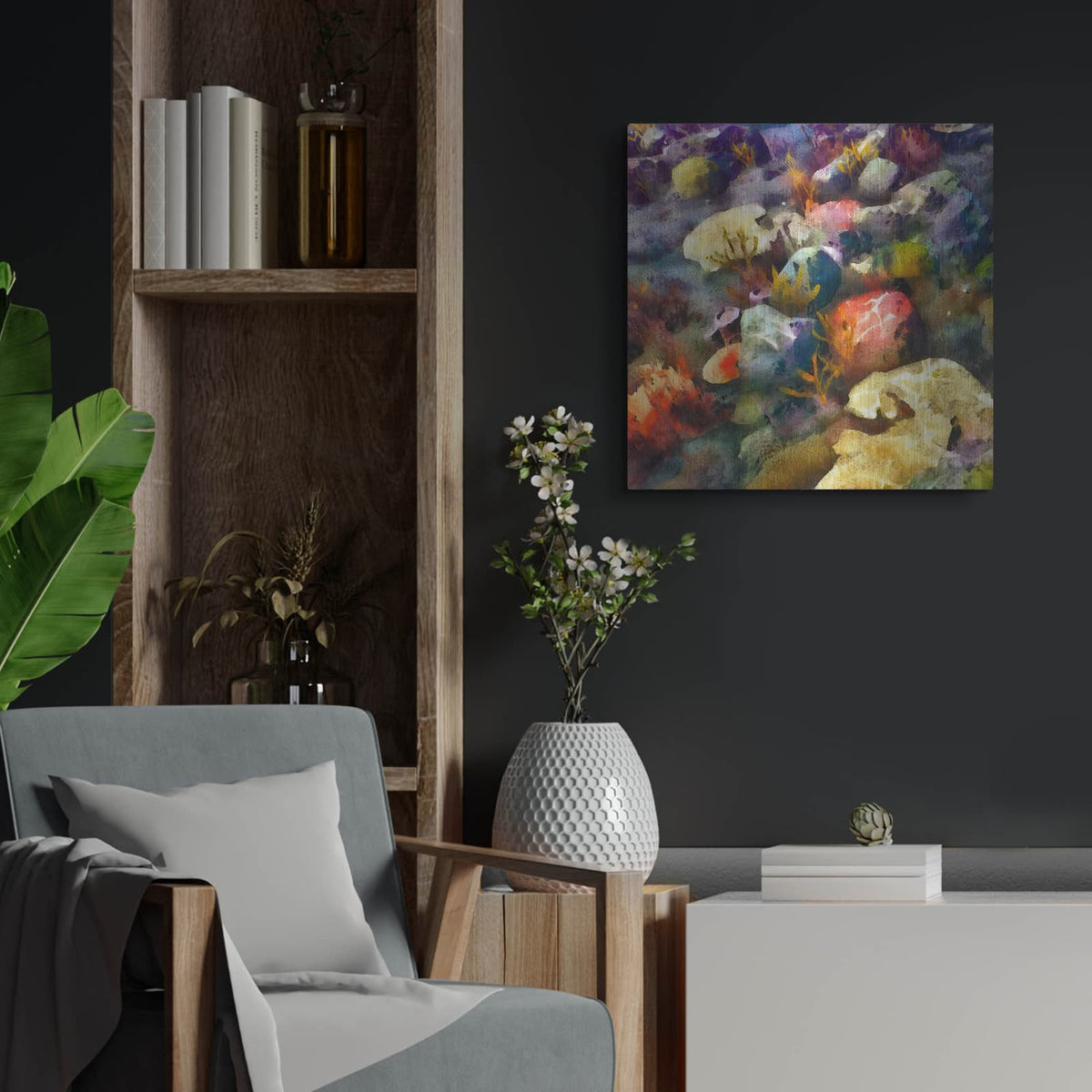 'Sea Life 3' by Alonzo Saunders – Metal Wall Art, 24x24 room view