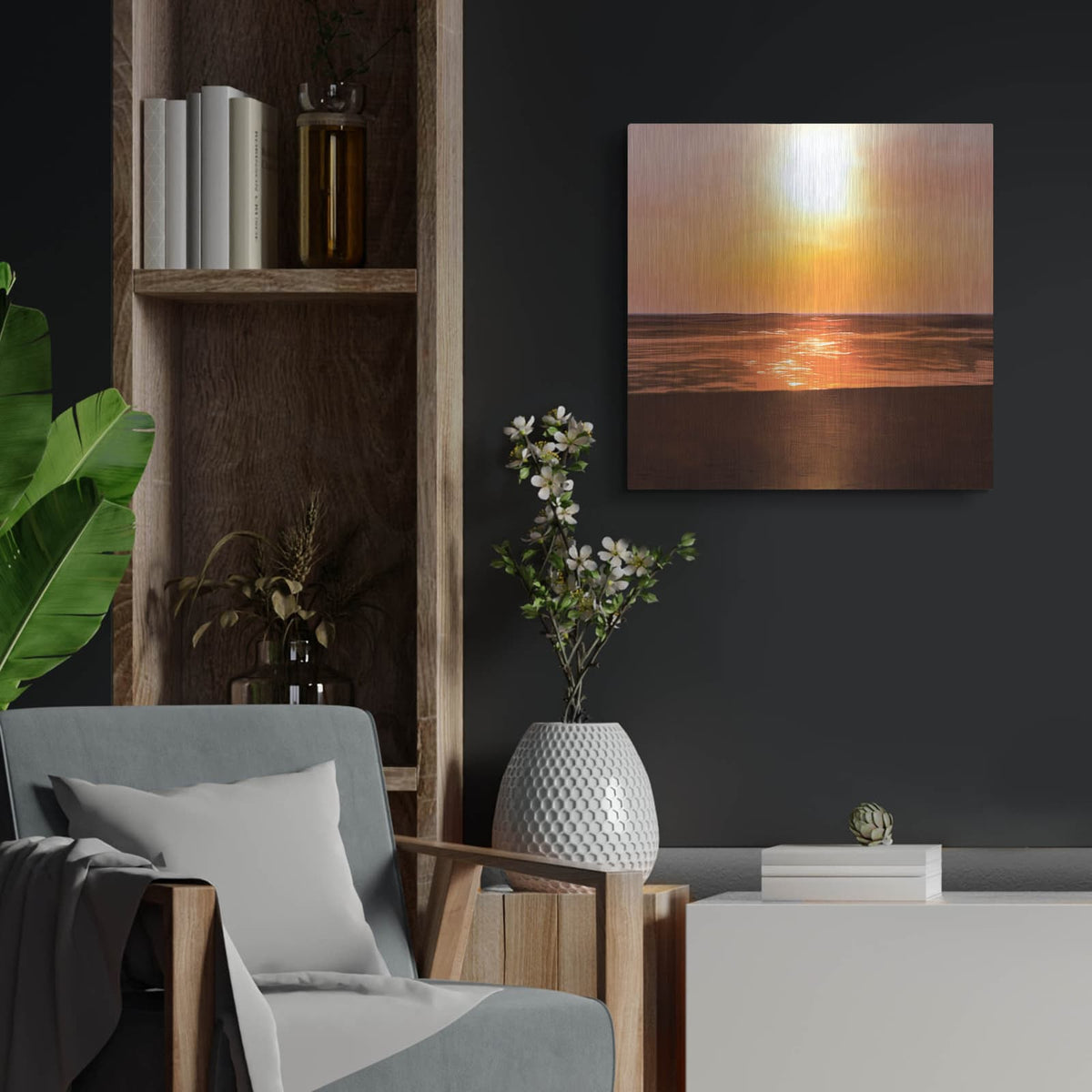 'Sunset Dreams 1' by Alonzo Saunders – Metal Wall Art, 24x24 room view