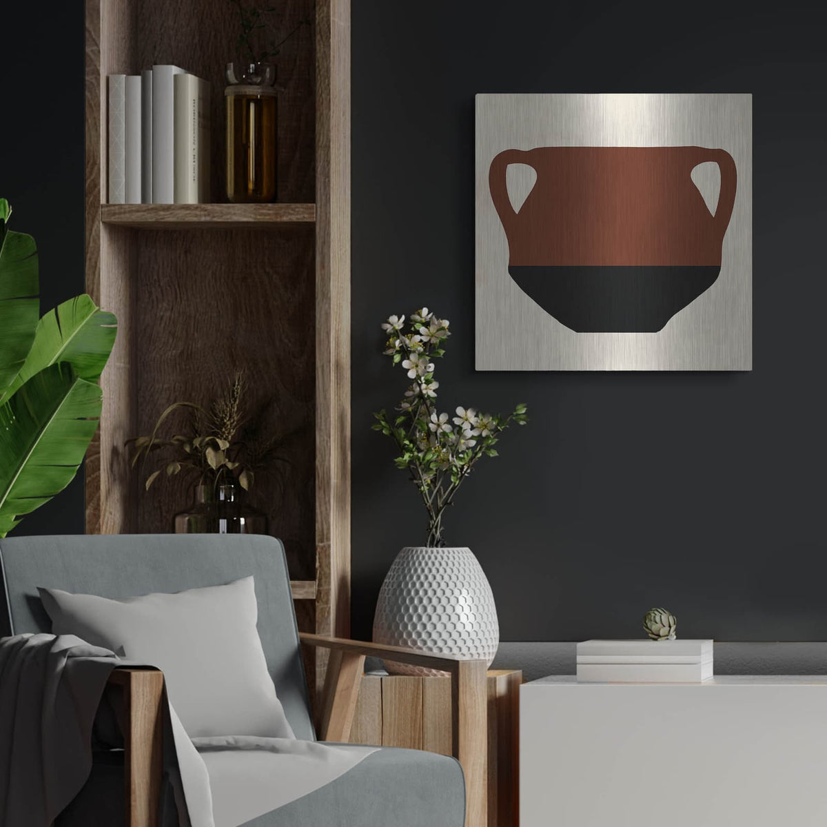 'Clay Pot 2' by Alonzo Saunders – Metal Wall Art, 24x24 room view