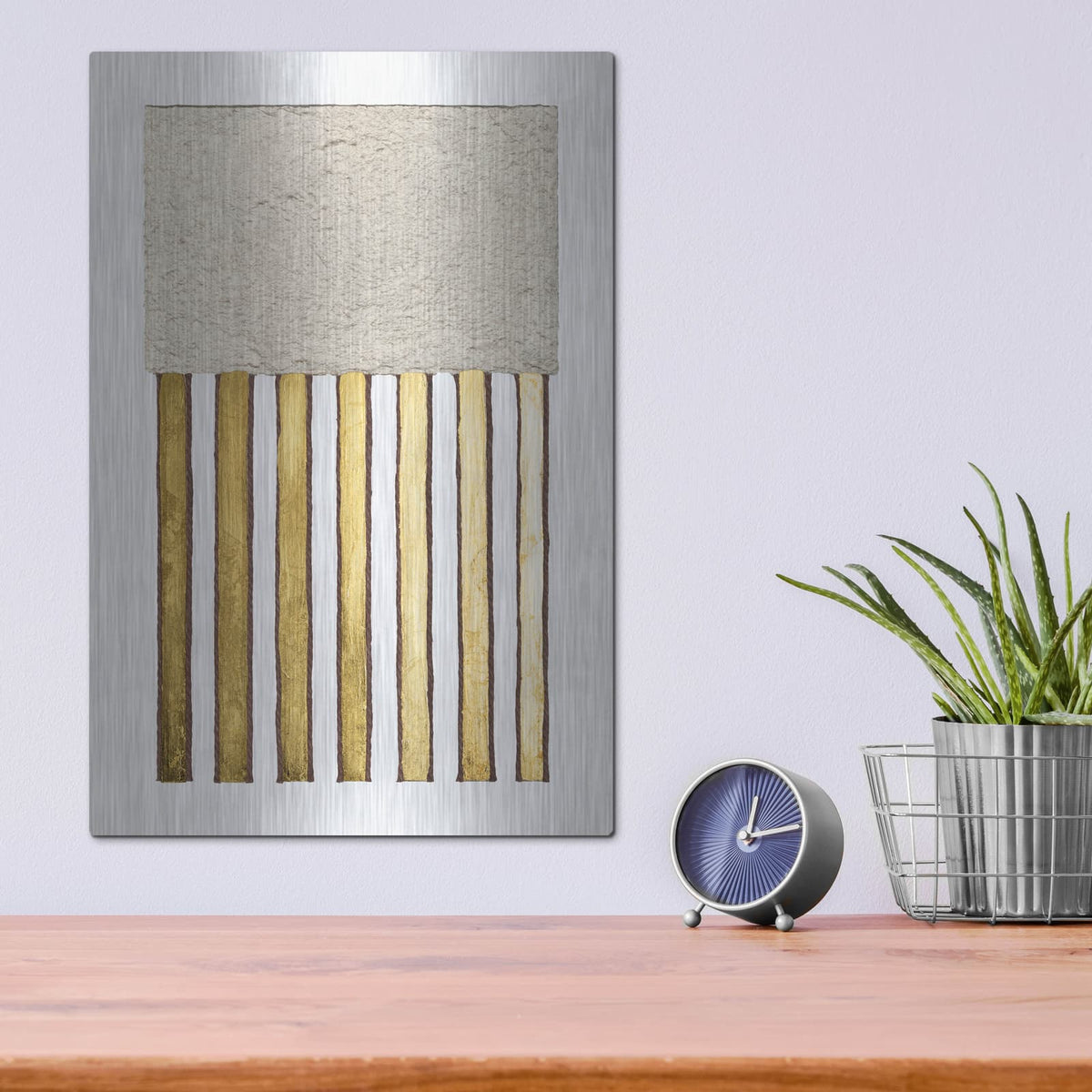 'Monolithic Gold 2' by Alonzo Saunders – Metal Wall Art, 12x16 room view