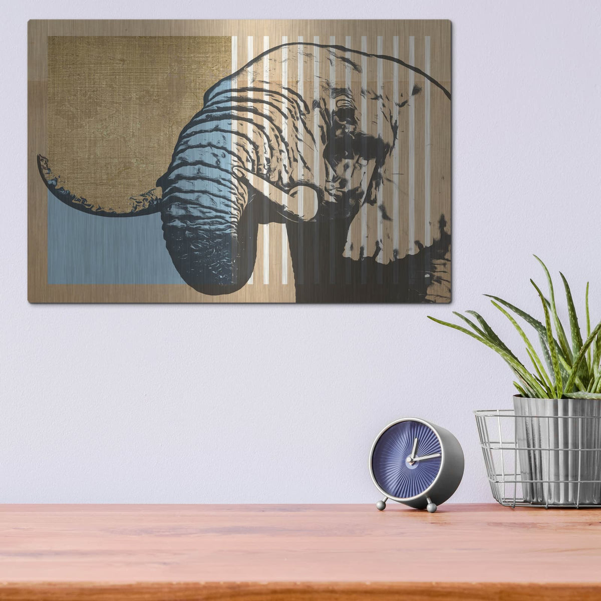 'Gold Geometric Elephant 2' by Alonzo Saunders – Metal Wall Art, 16x12 room view