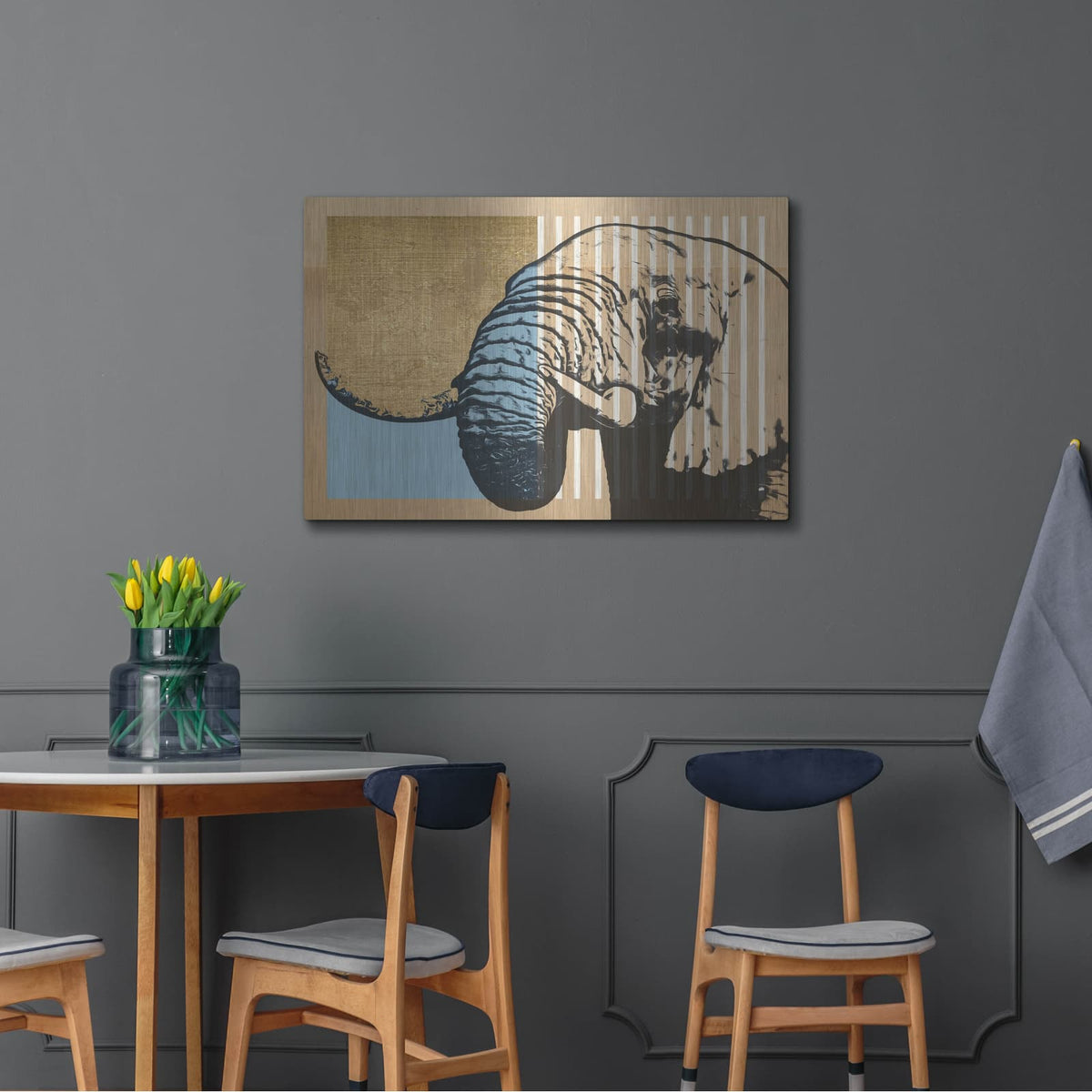 'Gold Geometric Elephant 2' by Alonzo Saunders – Metal Wall Art, 36x24 room view