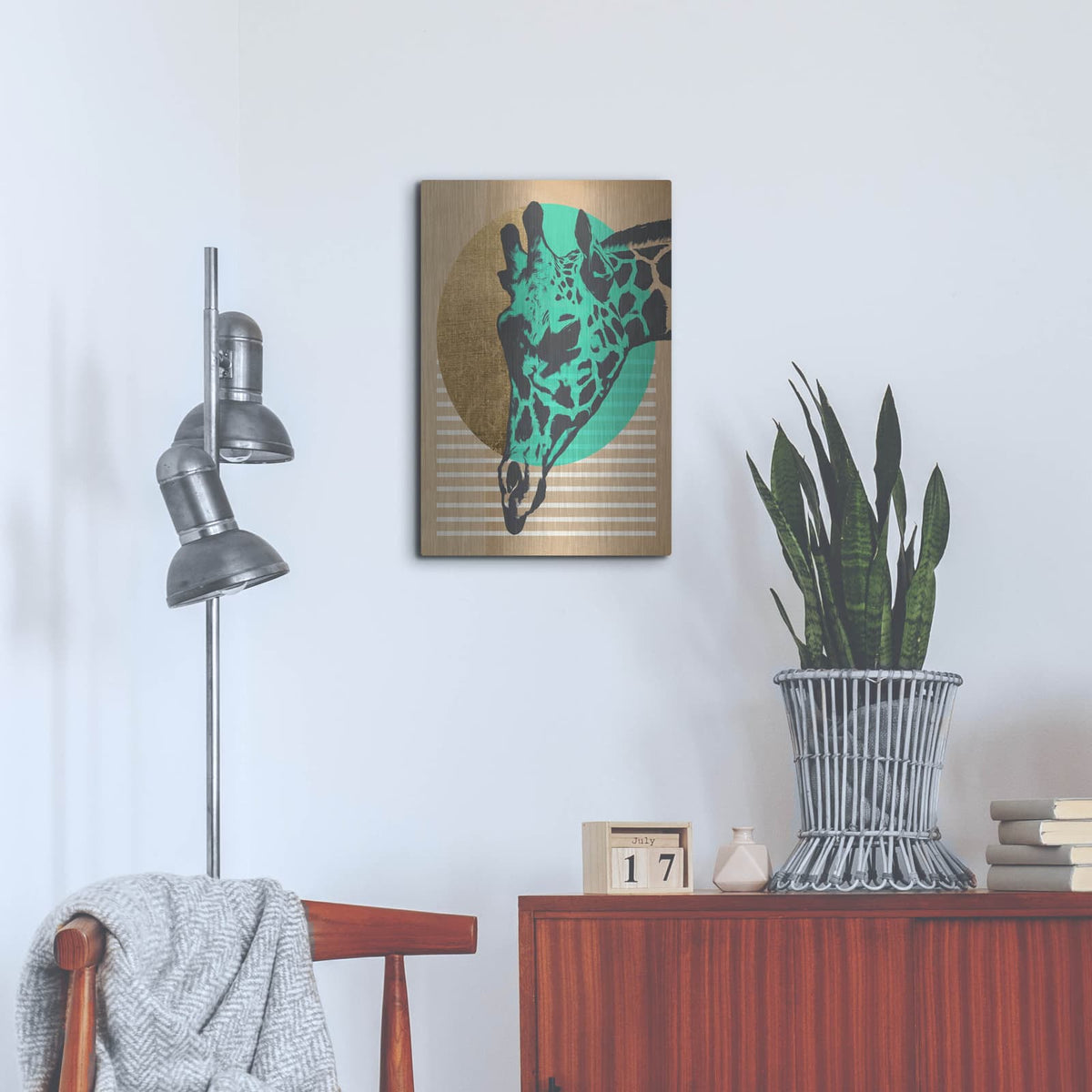 'Gold Geometric Giraffe 1' by Alonzo Saunders – Metal Wall Art, 16x24 room view