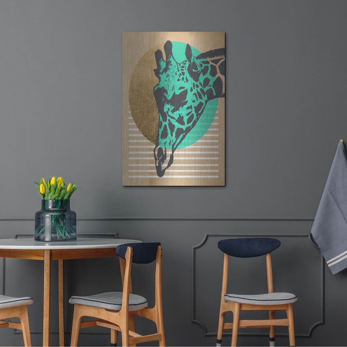 'Gold Geometric Giraffe 1' by Alonzo Saunders – Metal Wall Art, 24x36 room view