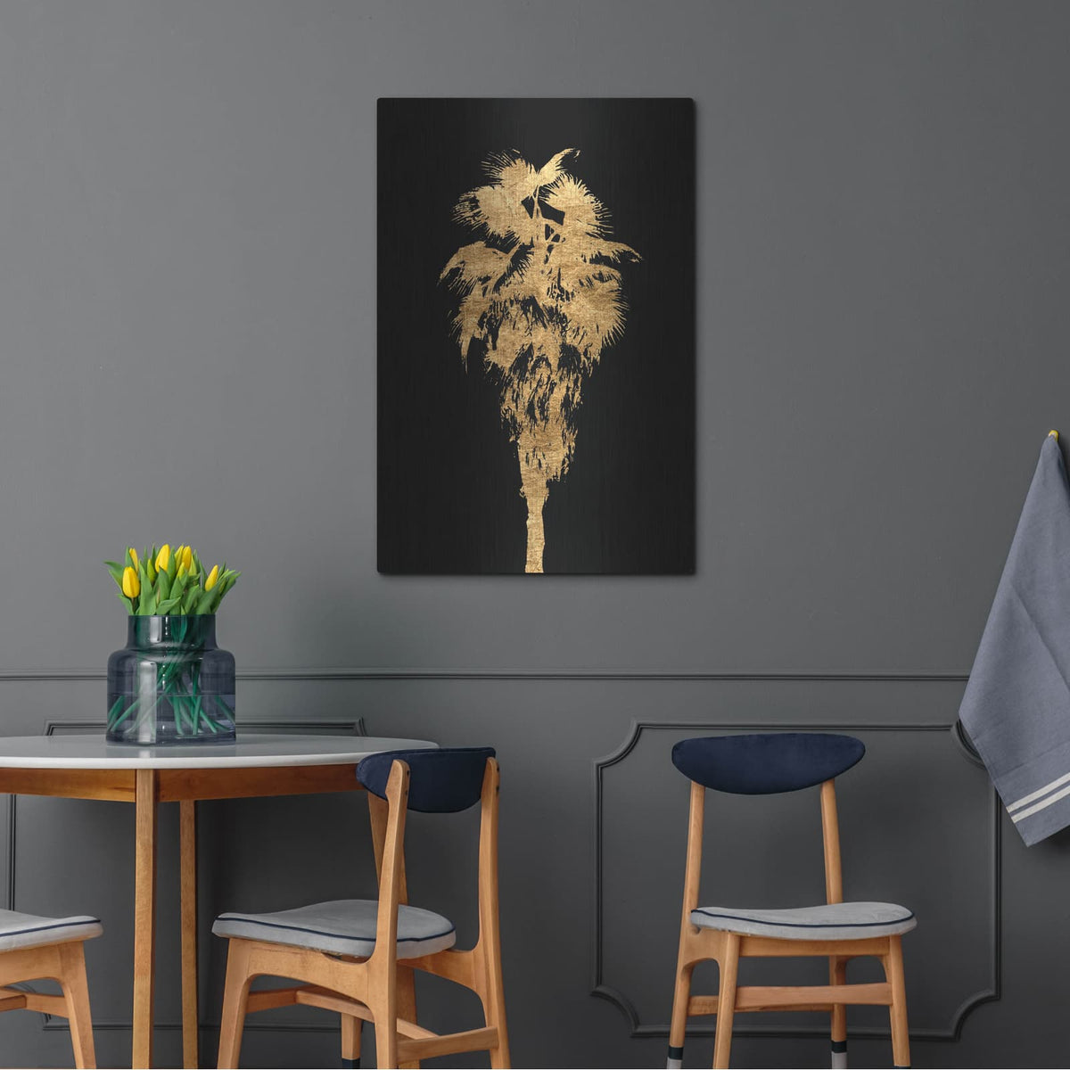 'Golden Palm Tree 1' by Alonzo Saunders – Metal Wall Art, 24x36 room view