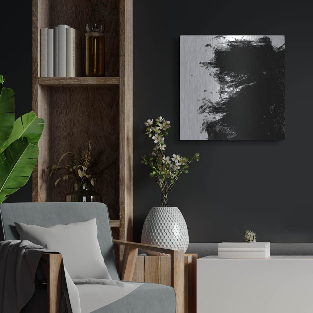 'Sketchy 3' by Alonzo Saunders – Metal Wall Art, 24x24 room view