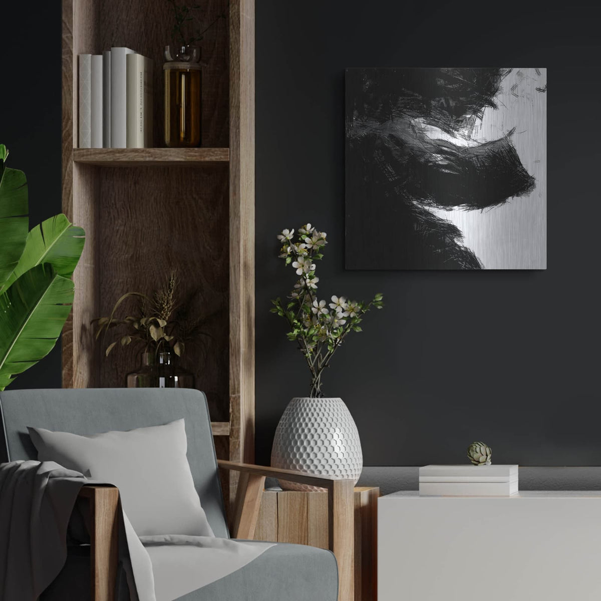 'Sketchy 4' by Alonzo Saunders – Metal Wall Art, 24x24 room view