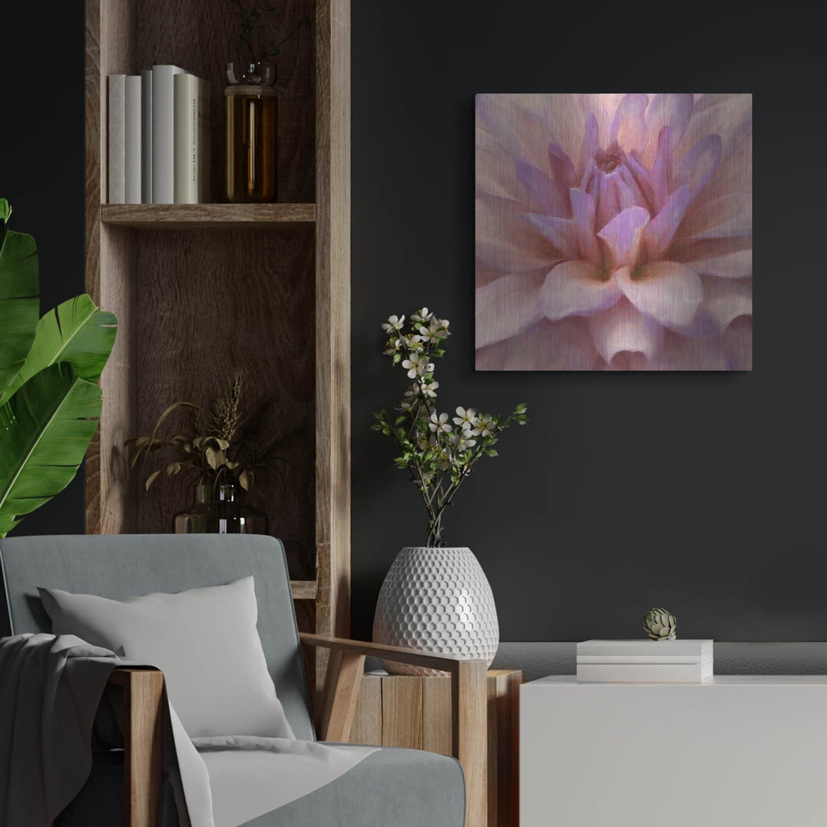 'Soft Wall Flower 2' by Alonzo Saunders – Metal Wall Art, 24x24 room view