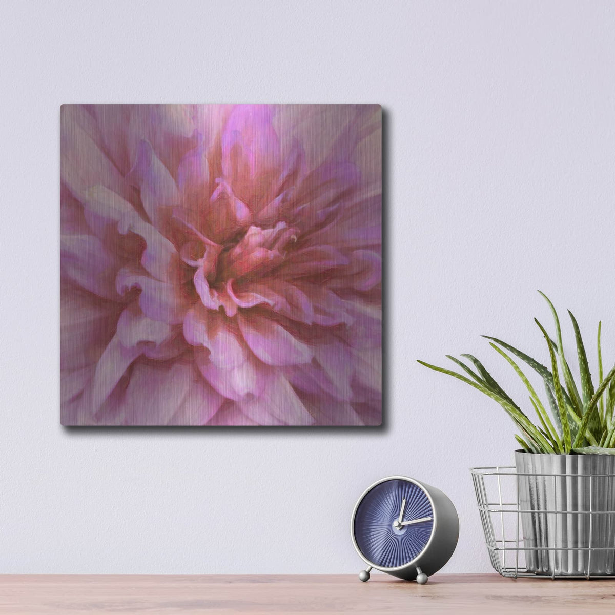 'Soft Wall Flower X' by Alonzo Saunders – Metal Wall Art, 12x12 room view