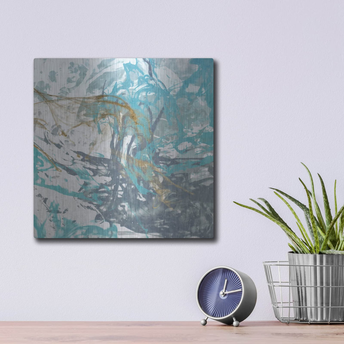 'Blue Sea Foam 1' by Alonzo Saunders – Metal Wall Art, 12x12 room view