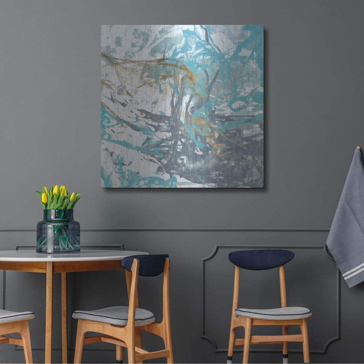 'Blue Sea Foam 1' by Alonzo Saunders – Metal Wall Art, 36x36 room view