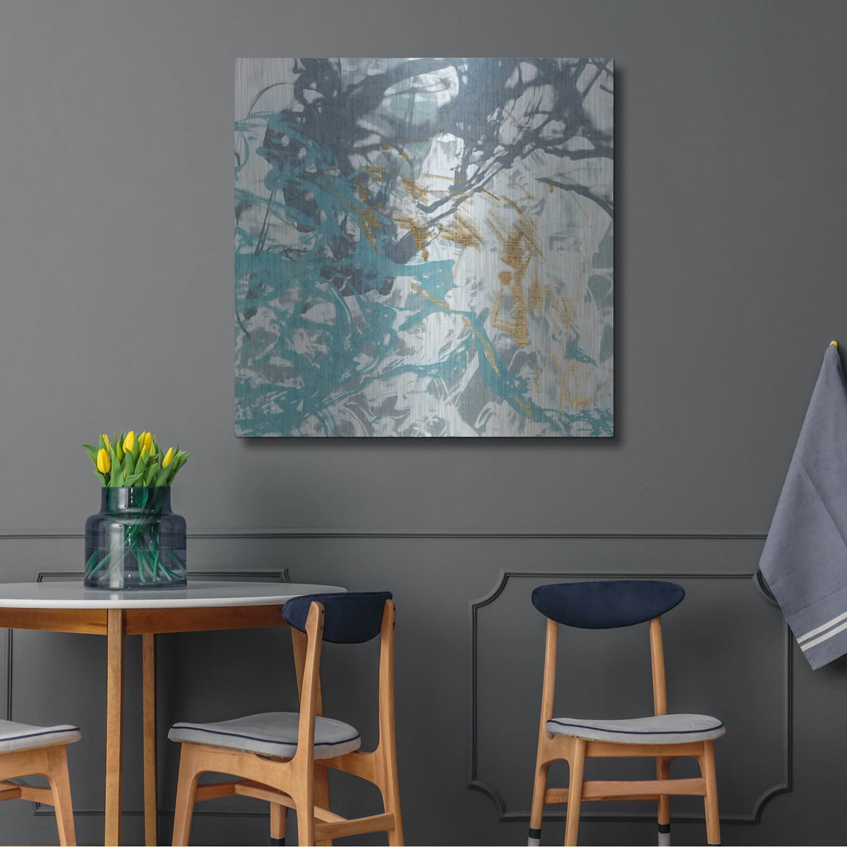 'Blue Sea Foam 2' by Alonzo Saunders – Metal Wall Art, 36x36 room view