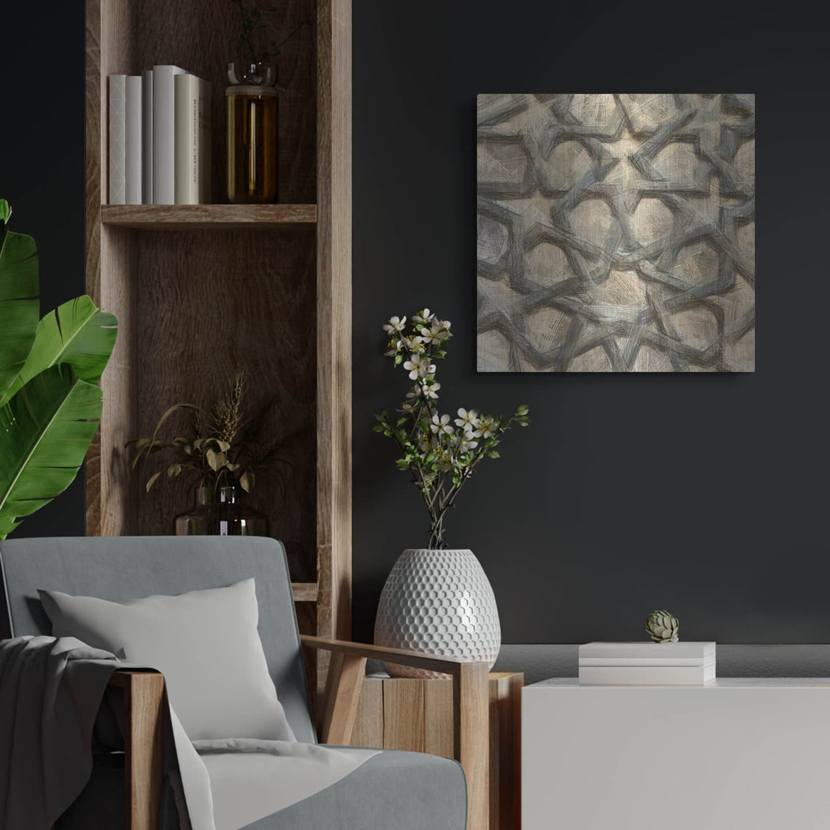 'Ornamental Design 3' by Alonzo Saunders – Metal Wall Art, 24x24 room view