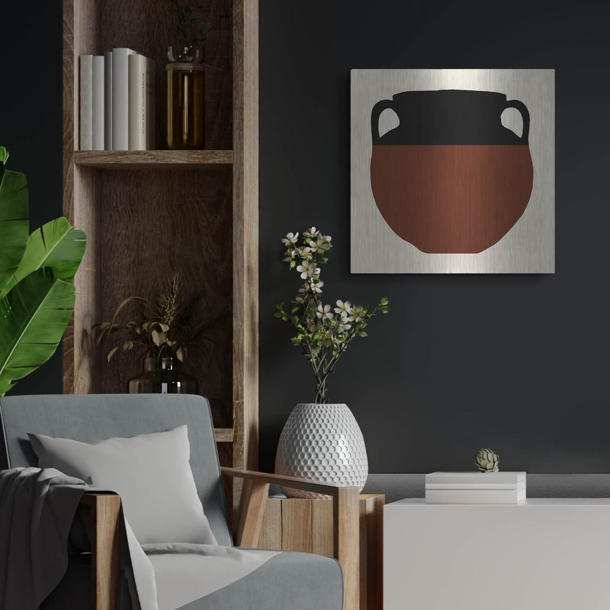 'Clay Pot 1' by Alonzo Saunders – Metal Wall Art, 24x24 room view