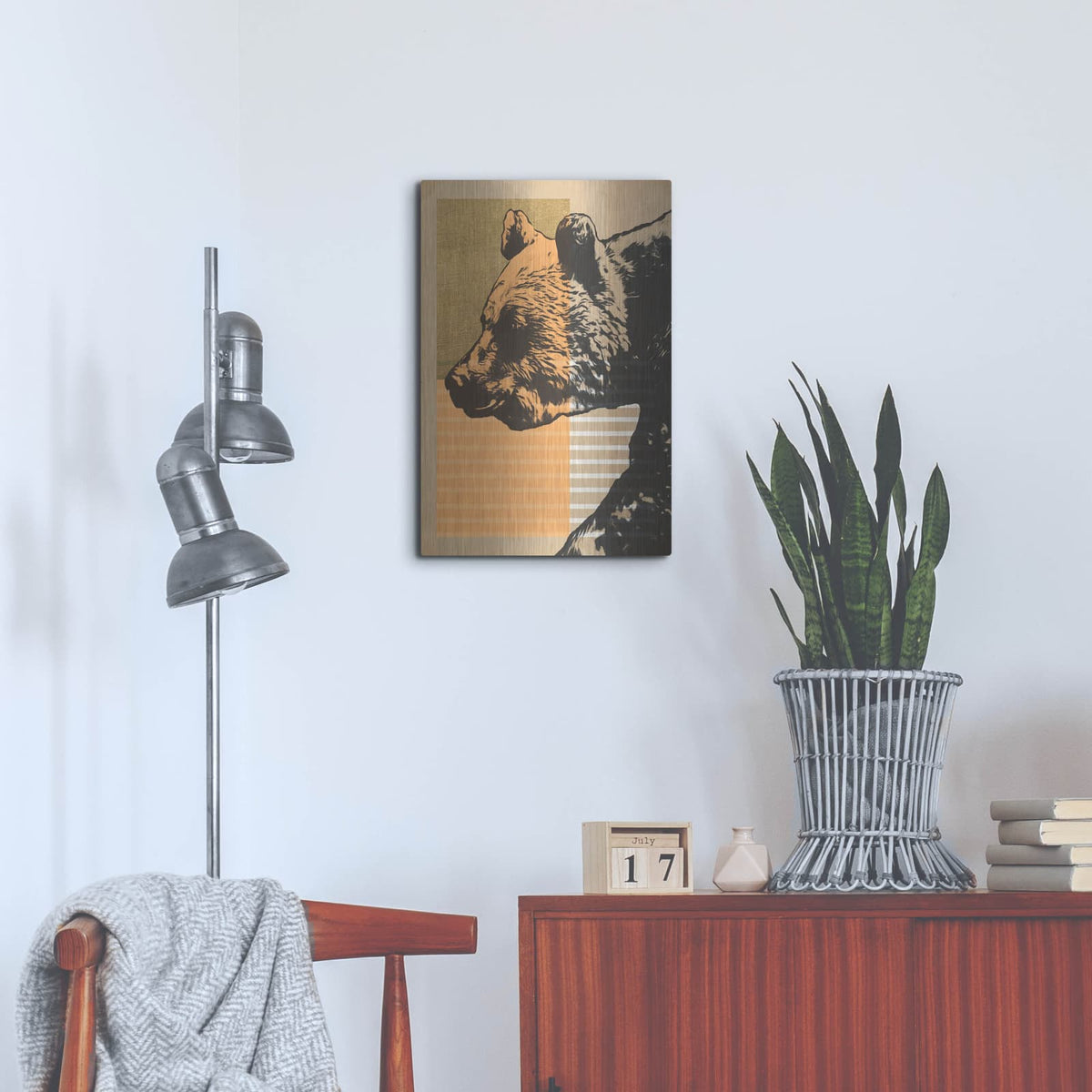 'Gold Geometric Bear 1' by Alonzo Saunders – Metal Wall Art, 16x24 room view