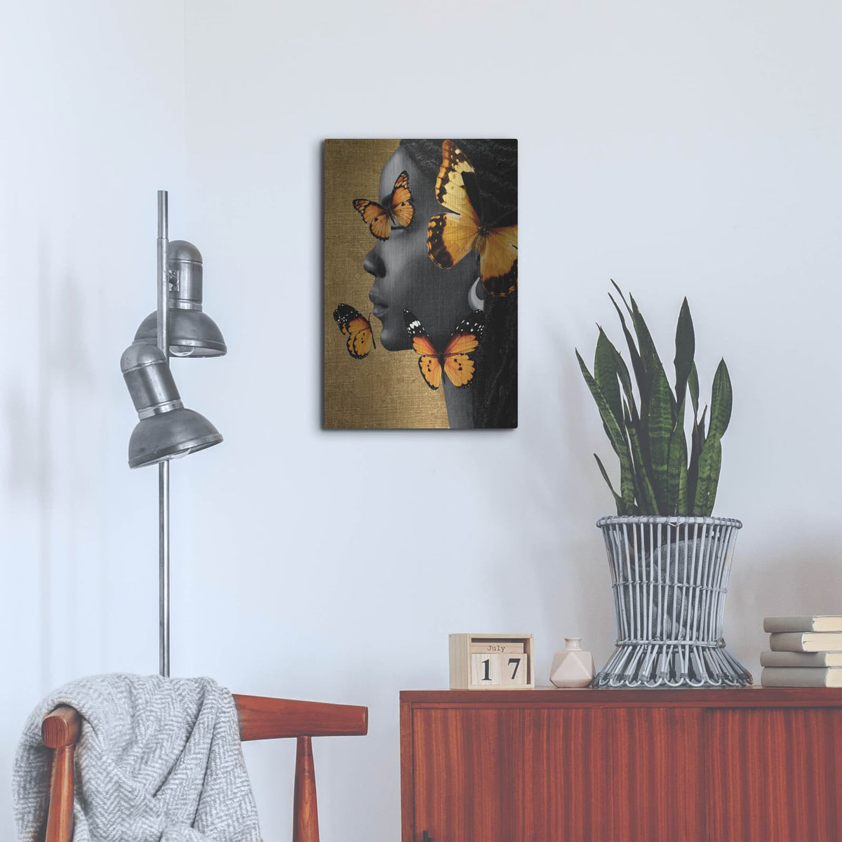 'Monochrome Golden Butterfly 1' by Alonzo Saunders – Metal Wall Art, 16x24 room view