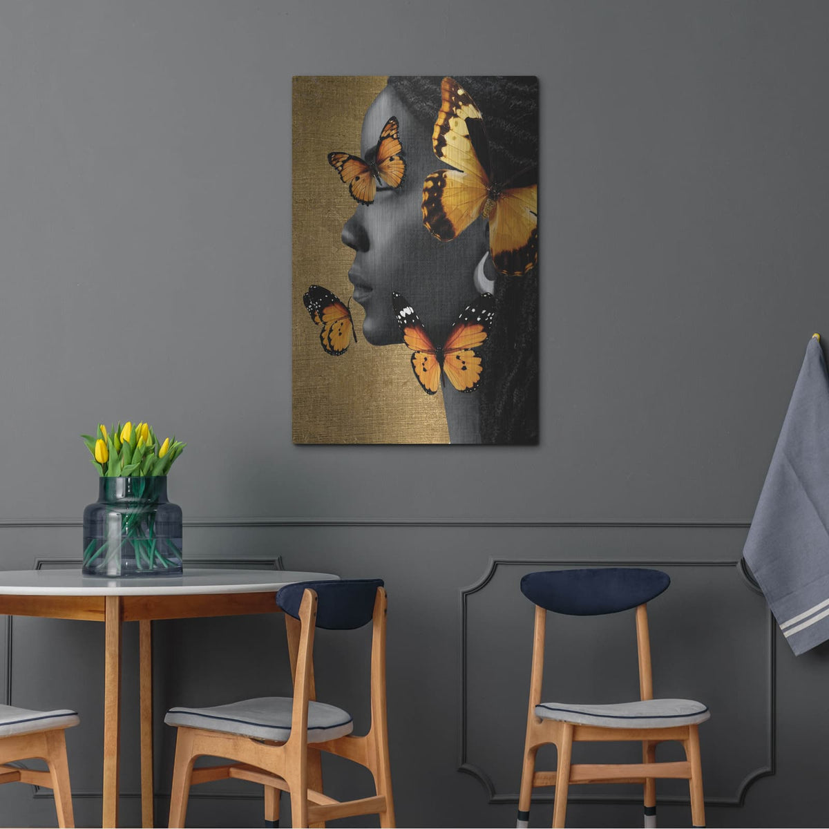 'Monochrome Golden Butterfly 1' by Alonzo Saunders – Metal Wall Art, 24x36 room view