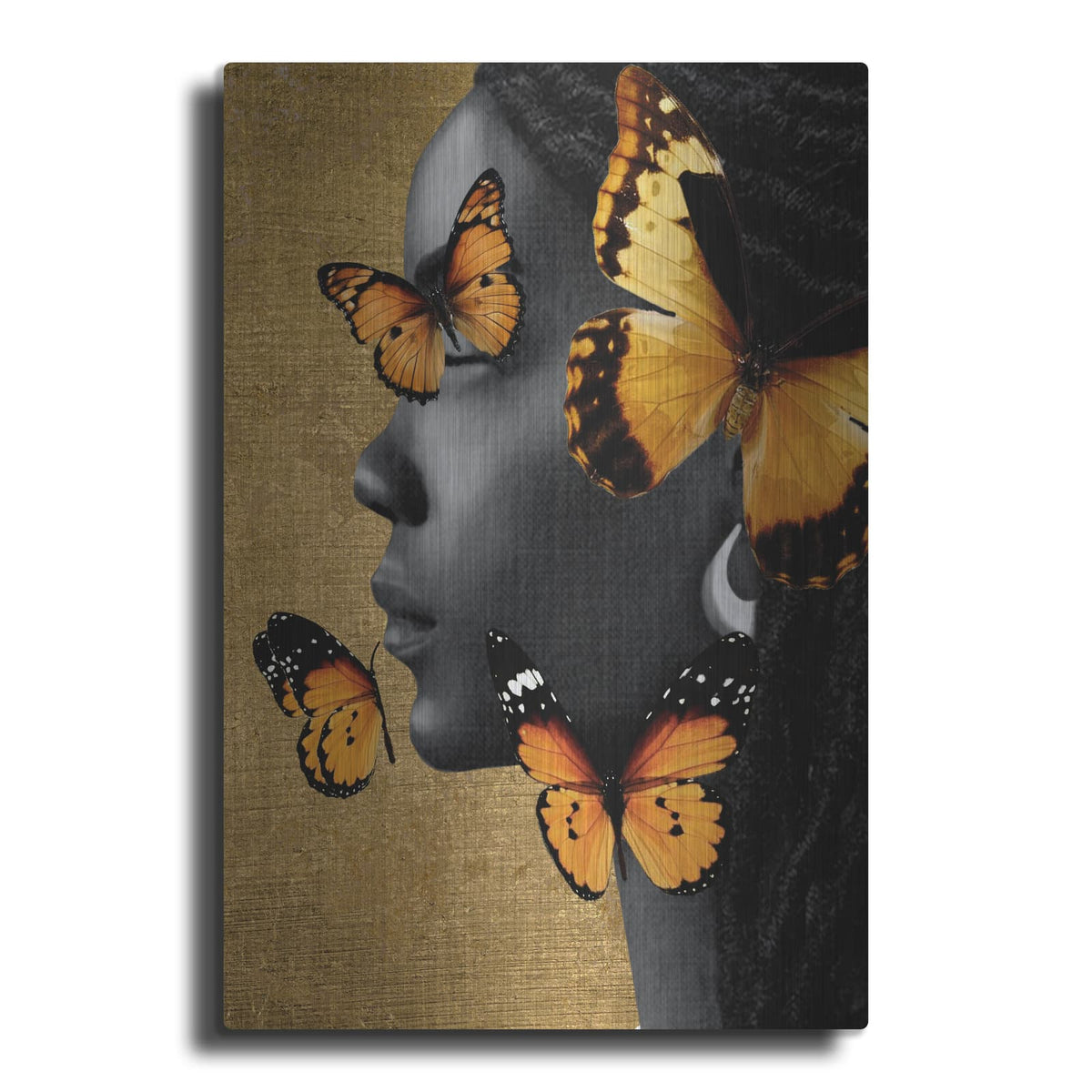 'Monochrome Golden Butterfly 1' by Alonzo Saunders – Metal Wall Art