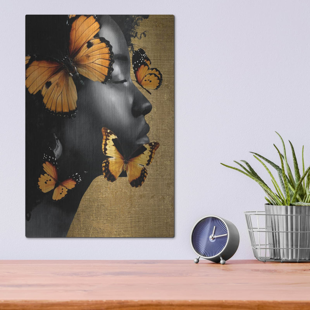 'Monochrome Golden Butterfly 2' by Alonzo Saunders – Metal Wall Art, 12x16 room view