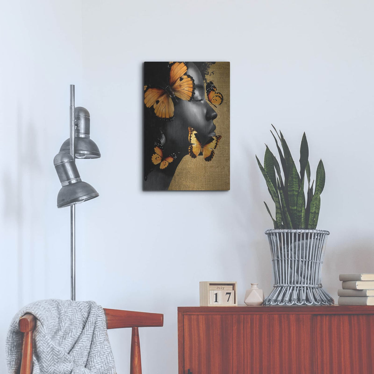 'Monochrome Golden Butterfly 2' by Alonzo Saunders – Metal Wall Art, 16x24 room view
