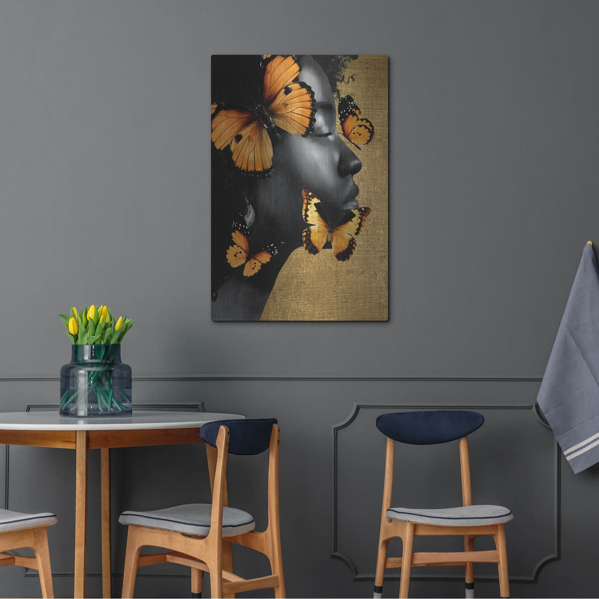 'Monochrome Golden Butterfly 2' by Alonzo Saunders – Metal Wall Art, 24x36 room view