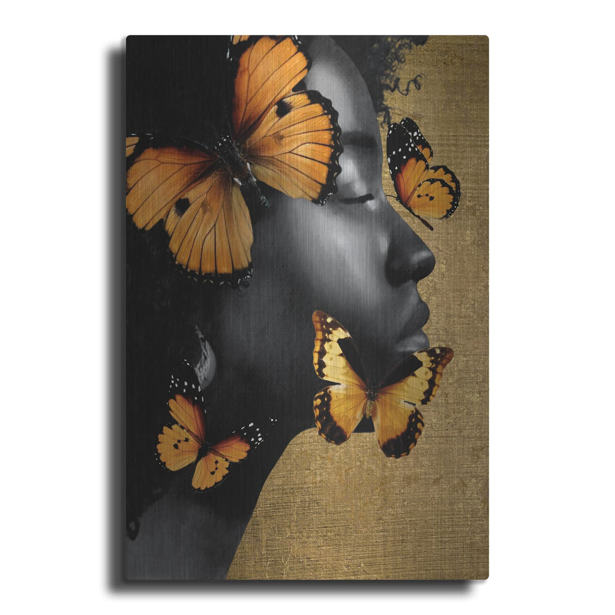 'Monochrome Golden Butterfly 2' by Alonzo Saunders – Metal Wall Art